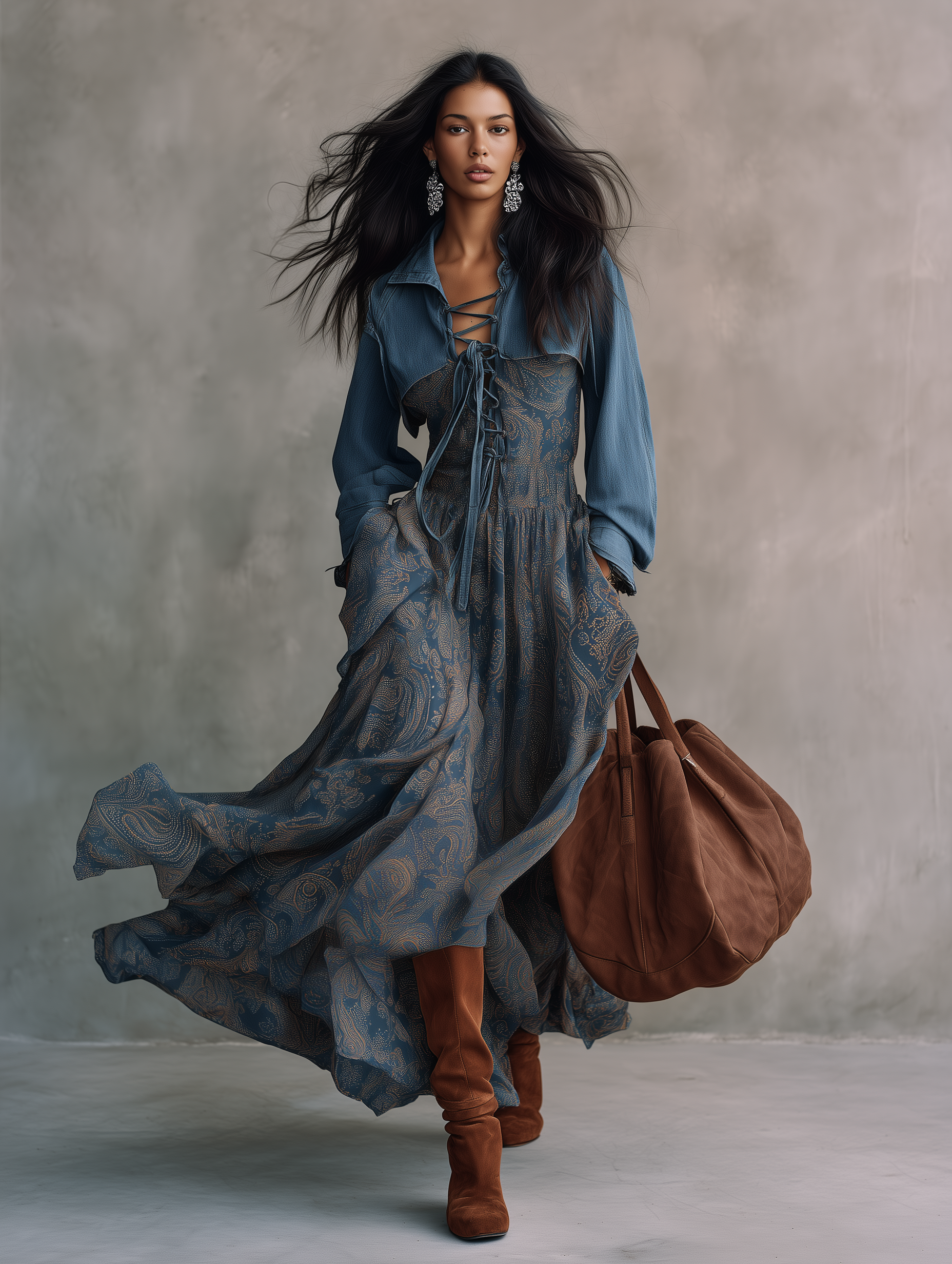 Effortless Chic Denim Drop-Shoulder Collared Cropped Blue Shirt