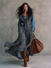 Effortless Chic Chambray Cropped Shirt & Paisley-Print Tiered Maxi Dress Set