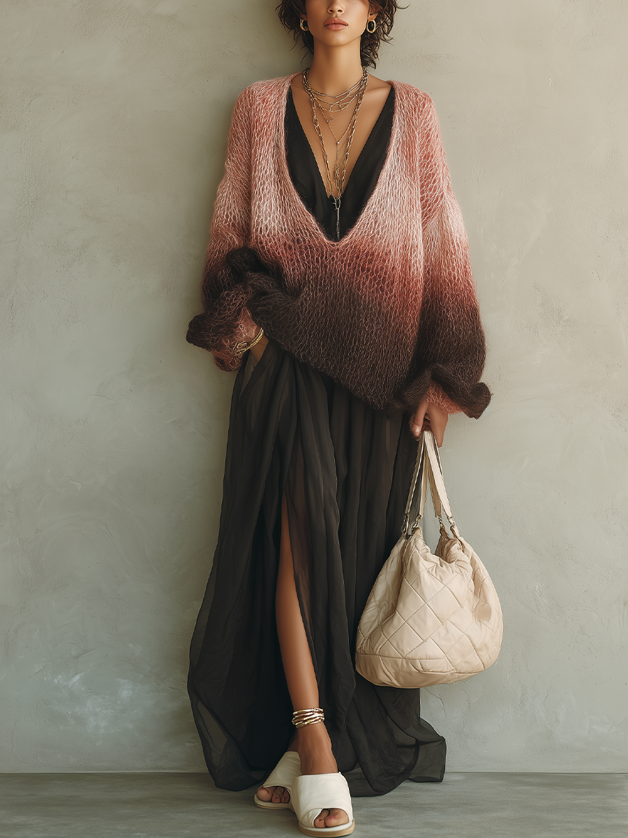 Bohemian Gradient Sweater Dress Set