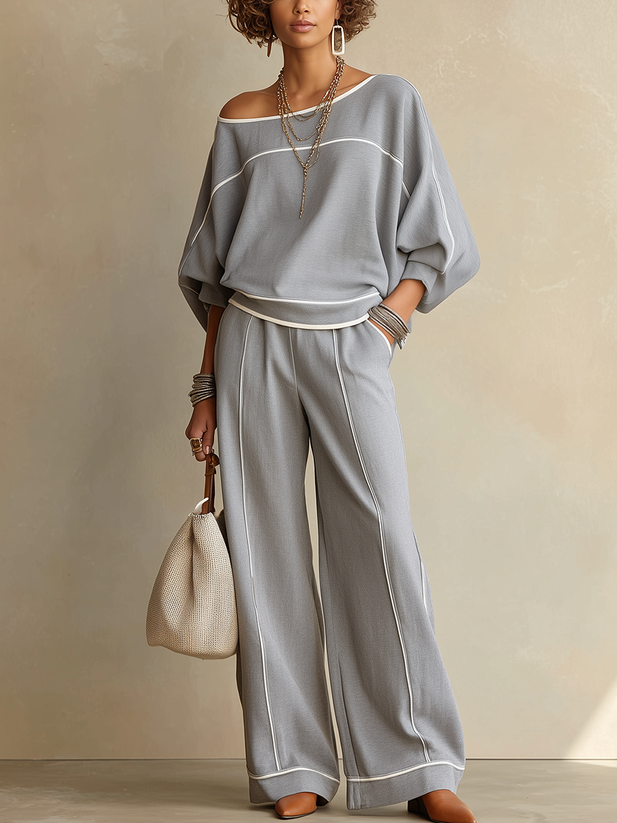 Minimal Grey Contrast Trim Two Piece Set