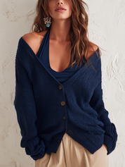 Effortless Navy Layered Knit Two Piece Set
