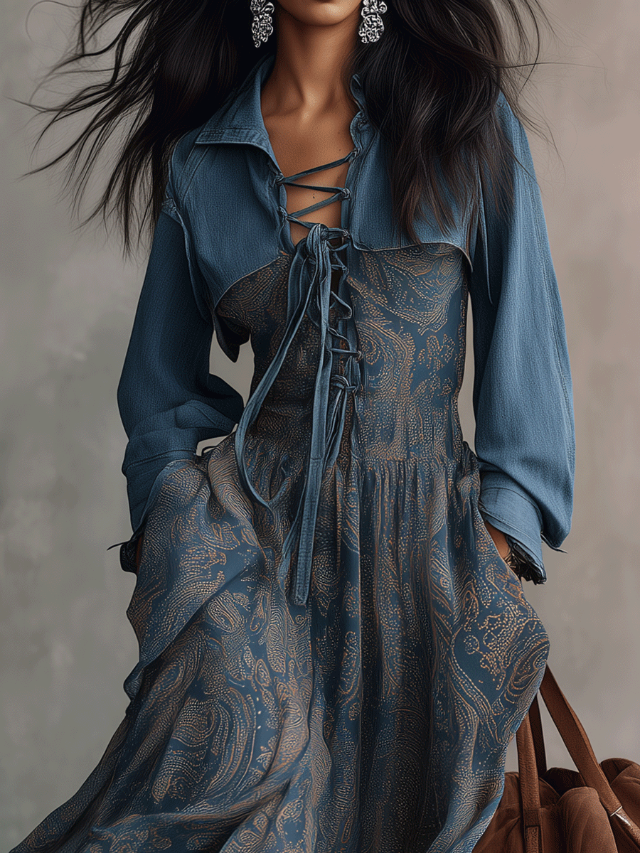 Effortless Chic Chambray Cropped Shirt & Paisley-Print Tiered Maxi Dress Set