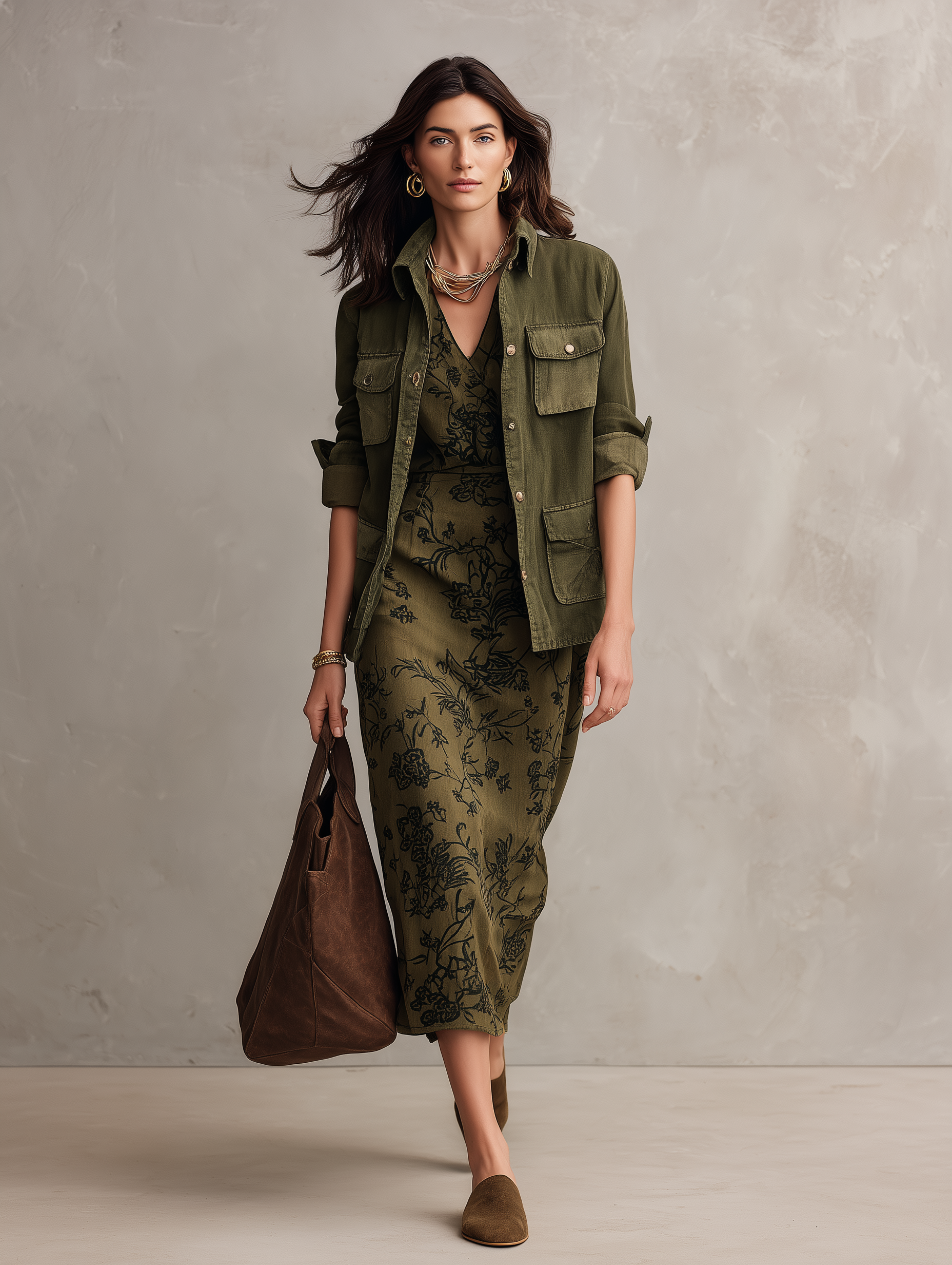 Effortless Cotton Canvas Relaxed-Fit Moss Green Cargo Jacket