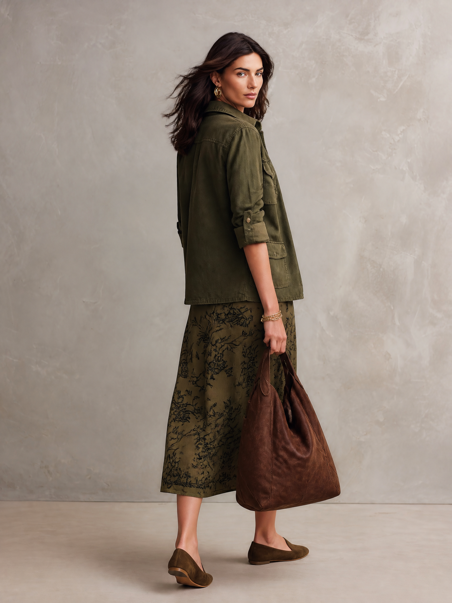 Effortless Cotton Canvas Relaxed-Fit Moss Green Cargo Jacket