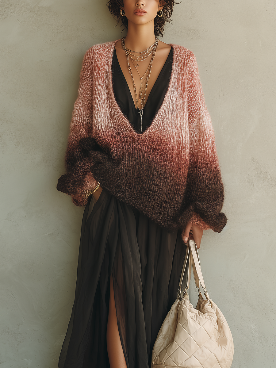 Bohemian Gradient Sweater Dress Set