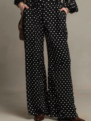 Vintage Black Polka Dot Tie Neck Wide Leg Jumpsuit
