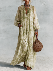 Coastal Boho Crinkle Floral Pocket Maxi Dress