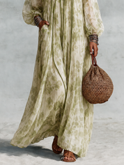 Coastal Boho Crinkle Floral Pocket Maxi Dress