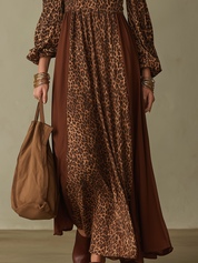 Bohemian Brown Leopard Print Off Shoulder Maxi Dress