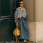 Coastal Chic Cotton Blend Relaxed-Fit Navy Stripe Blouse