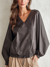 Modern Grey Double Breasted Polyurethane Jacket