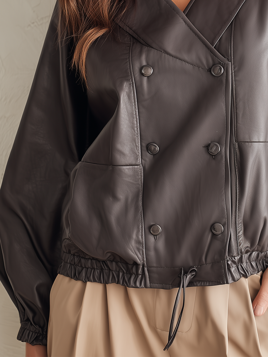 Modern Grey Double Breasted Polyurethane Jacket
