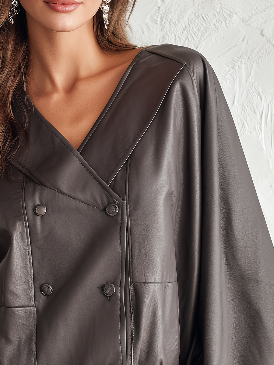 Modern Grey Double Breasted Polyurethane Jacket