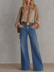 Western Boho High Waist Wide Leg Jeans