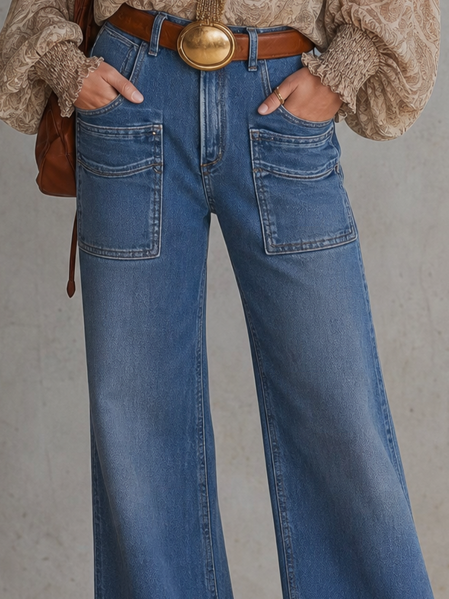 Western Boho High Waist Wide Leg Jeans