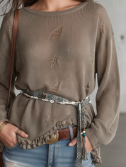Urban Artisan Textured Knit Ruffle Hem Top
