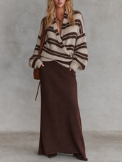 Cozy Vintage Slouchy Striped Wrap Sweater Top