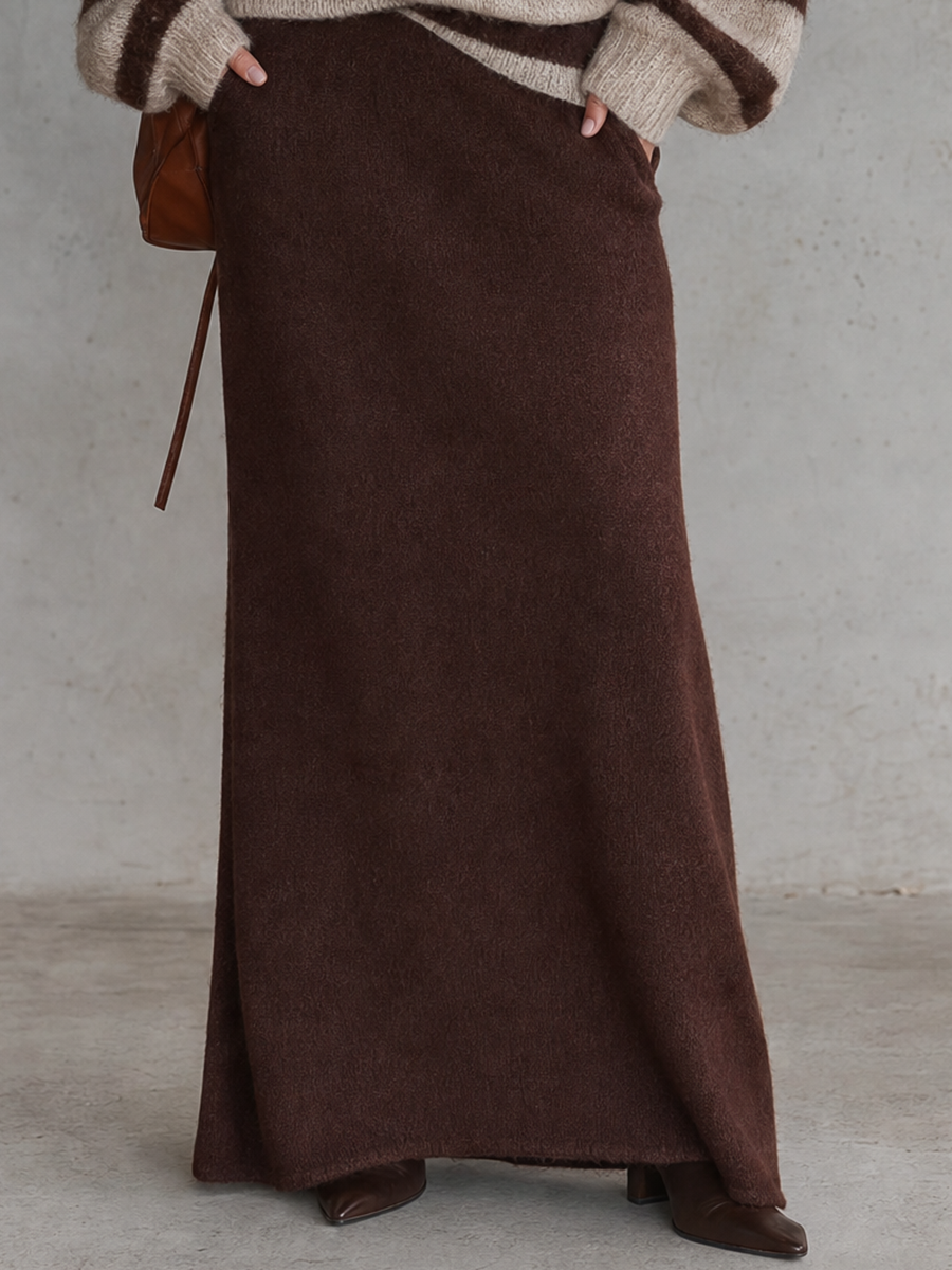 Quiet Luxe Chocolate Knit Maxi Skirt
