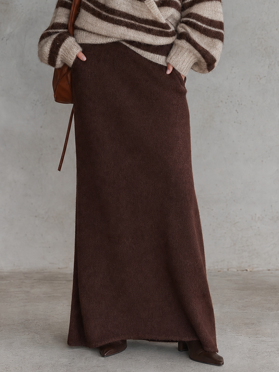Quiet Luxe Chocolate Knit Maxi Skirt