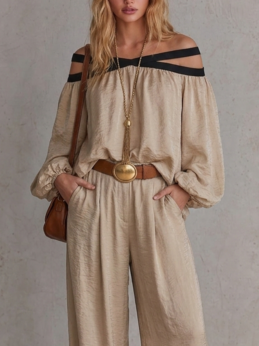 Boho Luxe Contrast Strap Wide Leg Jumpsuit-Style Set