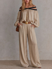 Boho Luxe Contrast Strap Wide Leg Jumpsuit-Style Set