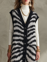 Vintage Black White Striped Knit Vest