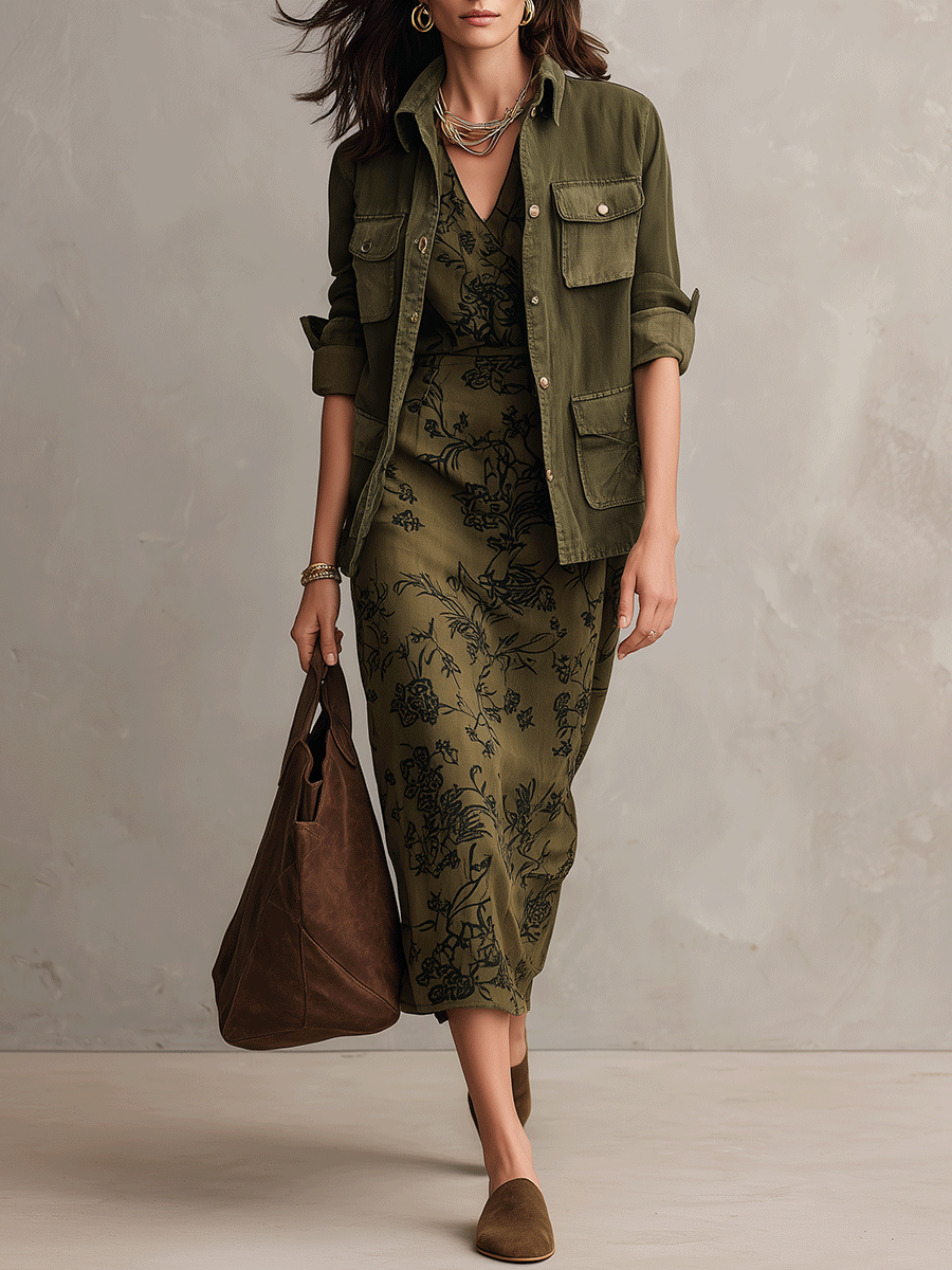 Effortless Cotton Canvas Relaxed-Fit Moss Green Cargo Jacket