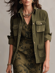 Effortless Cotton Canvas Relaxed-Fit Moss Green Cargo Jacket