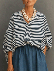 Coastal Chic Cotton Blend Relaxed-Fit Navy Stripe Blouse