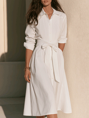 Effortless Cotton Blend Soft White Midi Shirt Dress