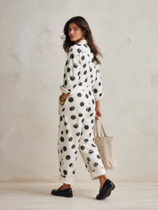 Women's Polka Dot Print Long Sleeve Cotton Jumpsuit