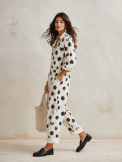 Women's Polka Dot Print Long Sleeve Cotton Jumpsuit
