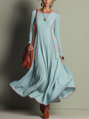 Coastal Light Blue Contrast Piping Maxi Dress