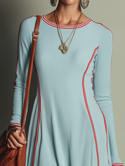 Coastal Light Blue Contrast Piping Maxi Dress