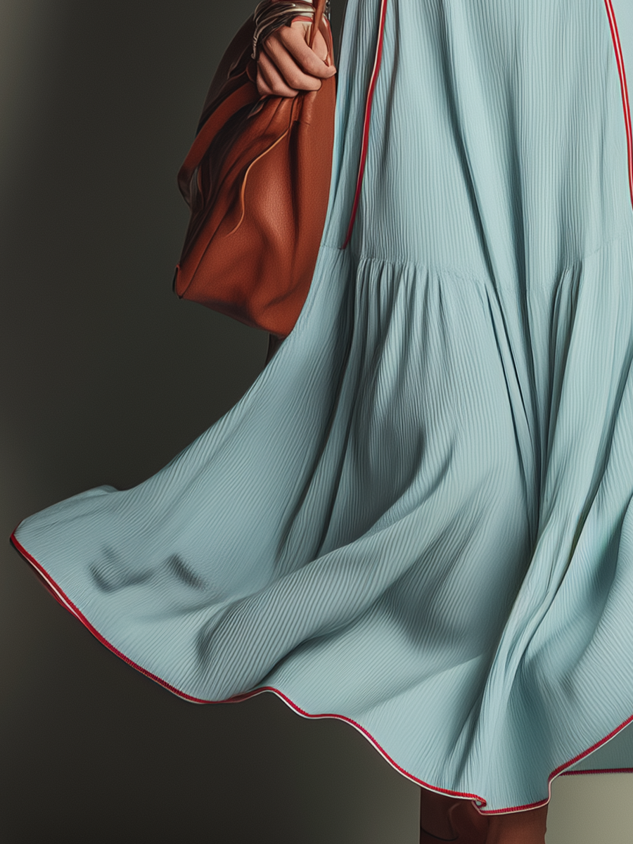 Coastal Light Blue Contrast Piping Maxi Dress