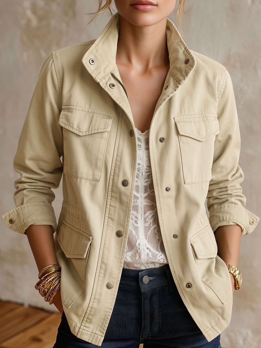 Effortless Chic Roll Sleeve Safari Jacket