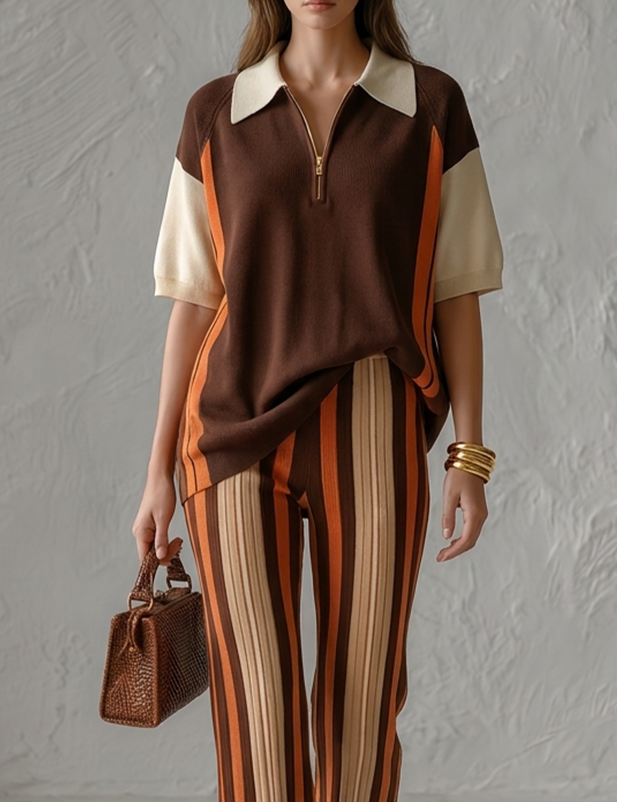 Arthy Luxe Contrast Collar Knit Outfit Set