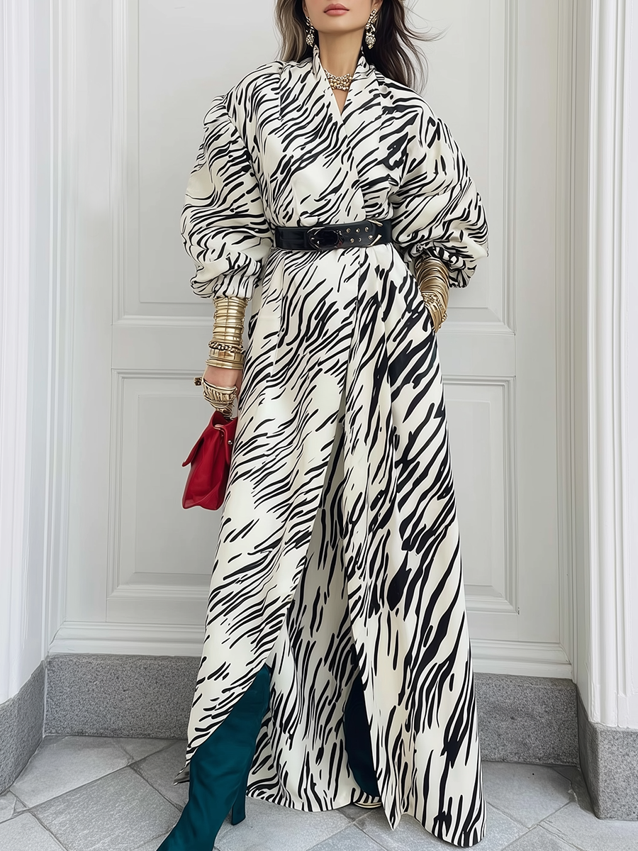 Statement Ivory Zebra Print Belted Trench Coat