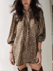 Bohemian Brown Leopard Print Mini Dress