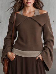 Earthy Boho Layered Look Off Shoulder Top