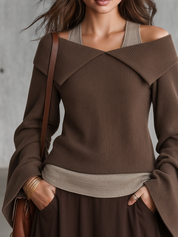 Earthy Boho Layered Look Off Shoulder Top