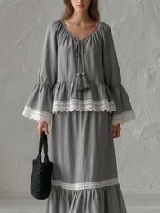 Romantic Boho Lace Trim Tiered Maxi Dress