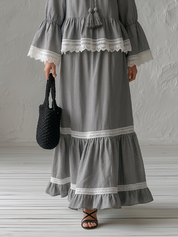 Romantic Boho Lace Trim Tiered Maxi Dress