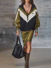 Athletic Color-Block Half-Zip Hooded Jacket