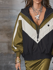Athletic Color-Block Half-Zip Hooded Jacket