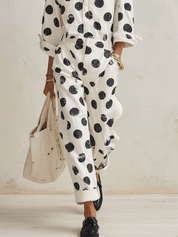 Women's Polka Dot Print Long Sleeve Cotton Jumpsuit