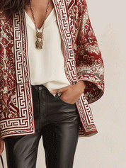 Geometric Print Open-Front Kimono Cape Jacket