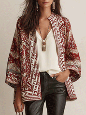 Geometric Print Open-Front Kimono Cape Jacket