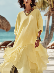 Bohemian Butter Yellow Chiffon Layered Ruffle Maxi Dress