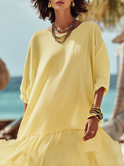 Bohemian Butter Yellow Chiffon Layered Ruffle Maxi Dress